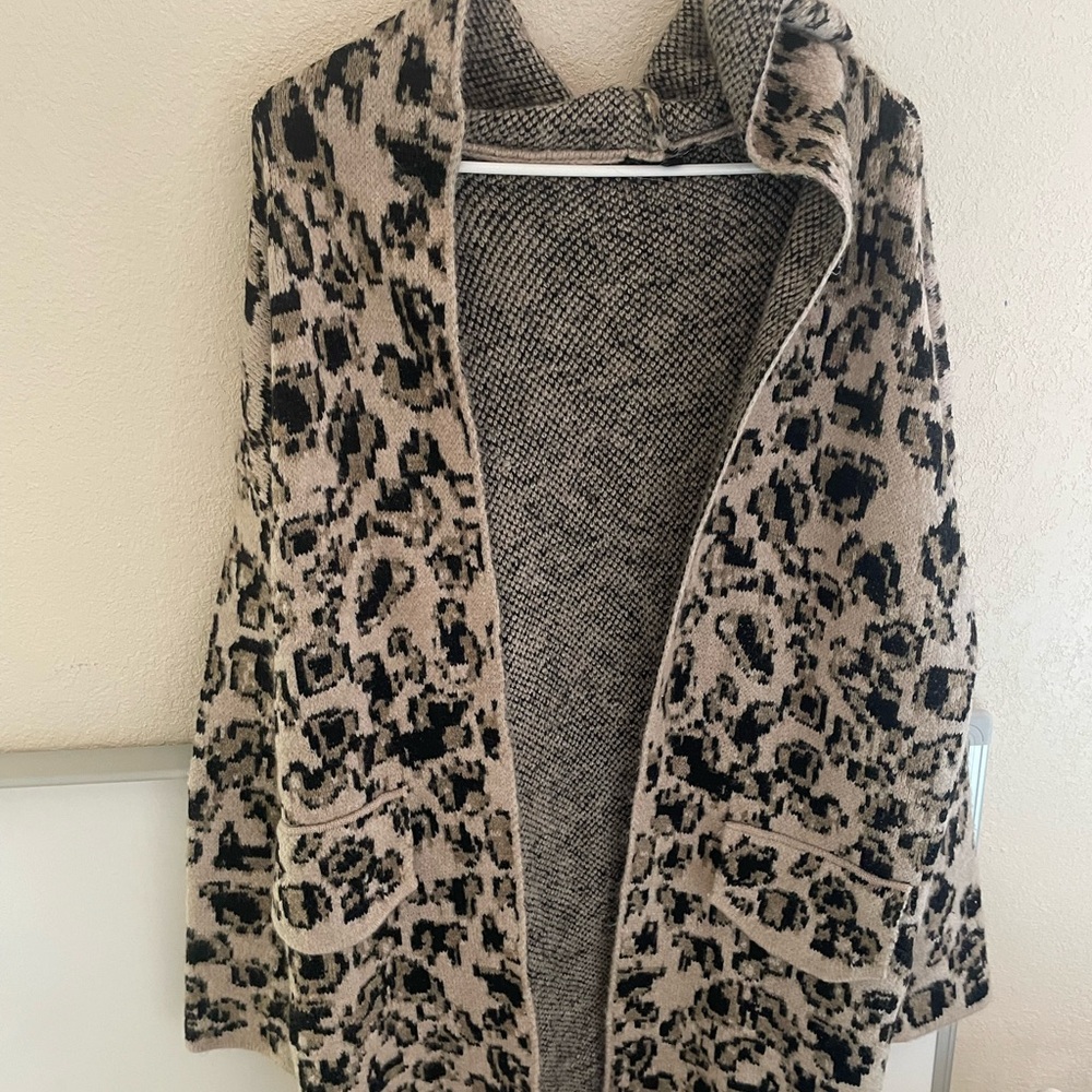 Fashion Nova Black and Tan Animal Print Cardigan